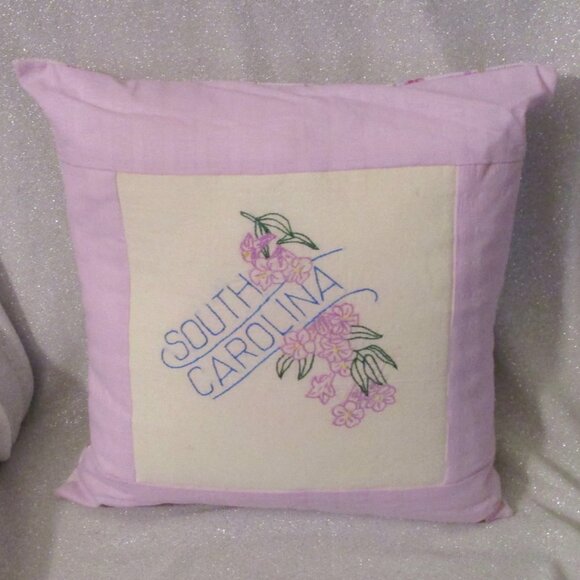 South Carolina Hand Embroidered State Flower Accent Pillow - 16" - Picture 1 of 3
